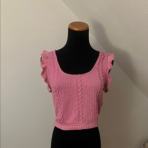 Zara Pink Sleeveless Ruffled Crop Tank Top